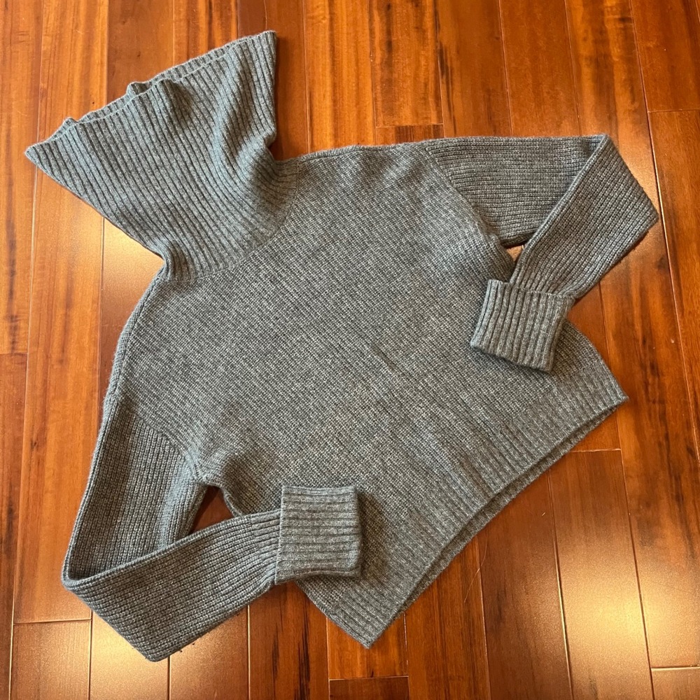 PAIGE Cashmere Sweater Turtleneck Grey Ribbed Long Sleeve Knit Cuff Sleeve XS